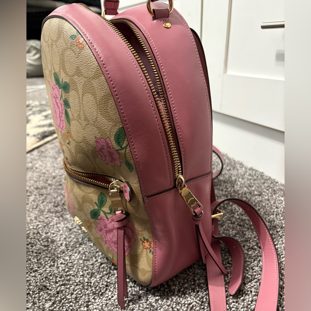 Coach Floral Signature Canvas Backpack in Pink and Tan - Picture 8 of 14